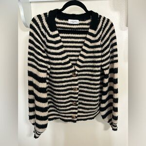 NEW Carly Jean Los Angeles Black and Cream Striped Button-Up Cardigan
